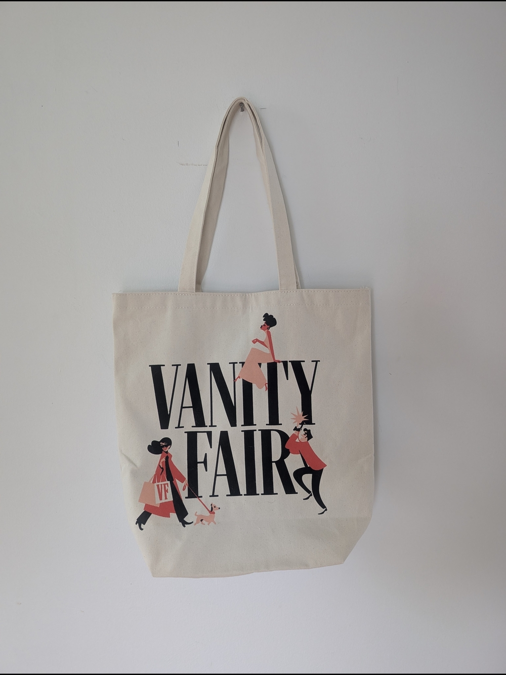Vanity Fair Canvas Graphic Tote Bag - Cream with Black & Coral Illustration